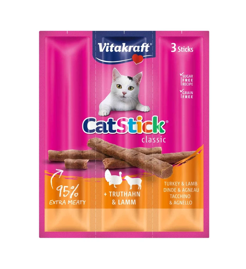 VITAKRAFT GATTO STICK MINI TACCHINO E AGNELLO 3 PEZZI DA 18 GR
