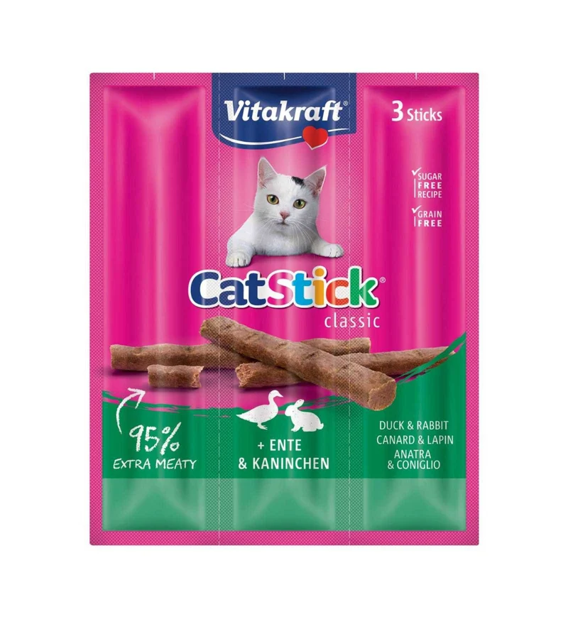 VITAKRAFT GATTO STICK MINI ANATRA E CONIGLIO 3 PEZZI DA 18 GR