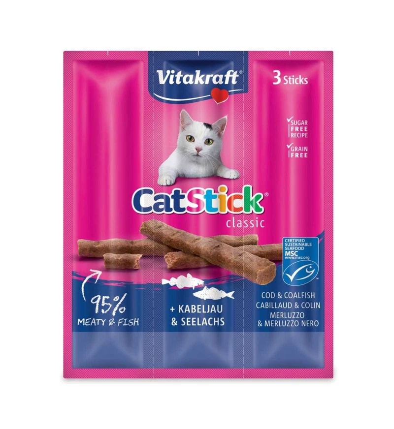 VITAKRAFT GATTO STICK MINI MERLUZZO E MERLUZZO NERO 3 PEZZI DA 18 GR