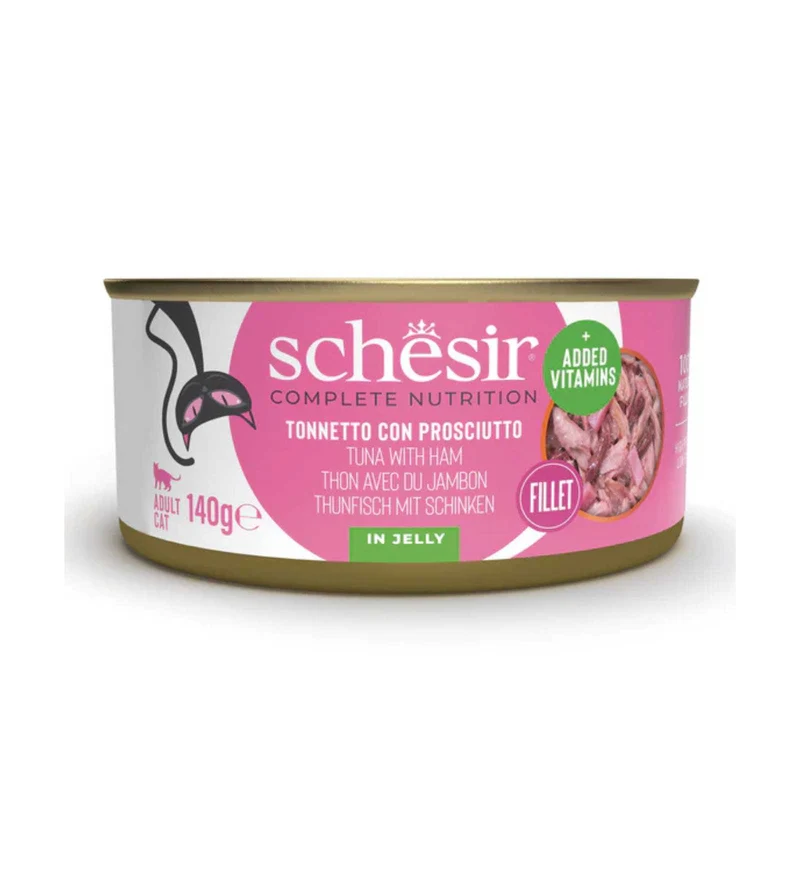 SCHESIR GATTO COMPLETO TONNO E PROSCIUTTO IN GELATINA DA 140 GR