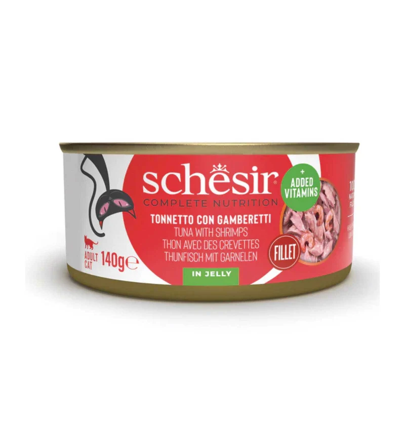 SCHESIR GATTO COMPLETO TONNO E GAMBERI IN GELATINA DA 140 GR