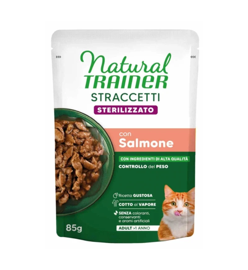 TRAINER GATTO NATURAL STERILIZZATO STRACCETTI SALMONE DA 85 GR