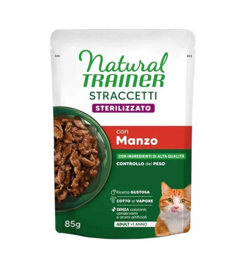 TRAINER GATTO NATURAL STERILIZZATO STRACCETTI MANZO DA 85 GR