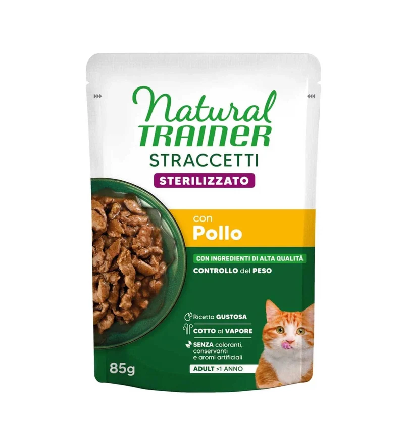 TRAINER GATTO NATURAL STERILIZZATO STRACCETTI POLLO DA 85 GR