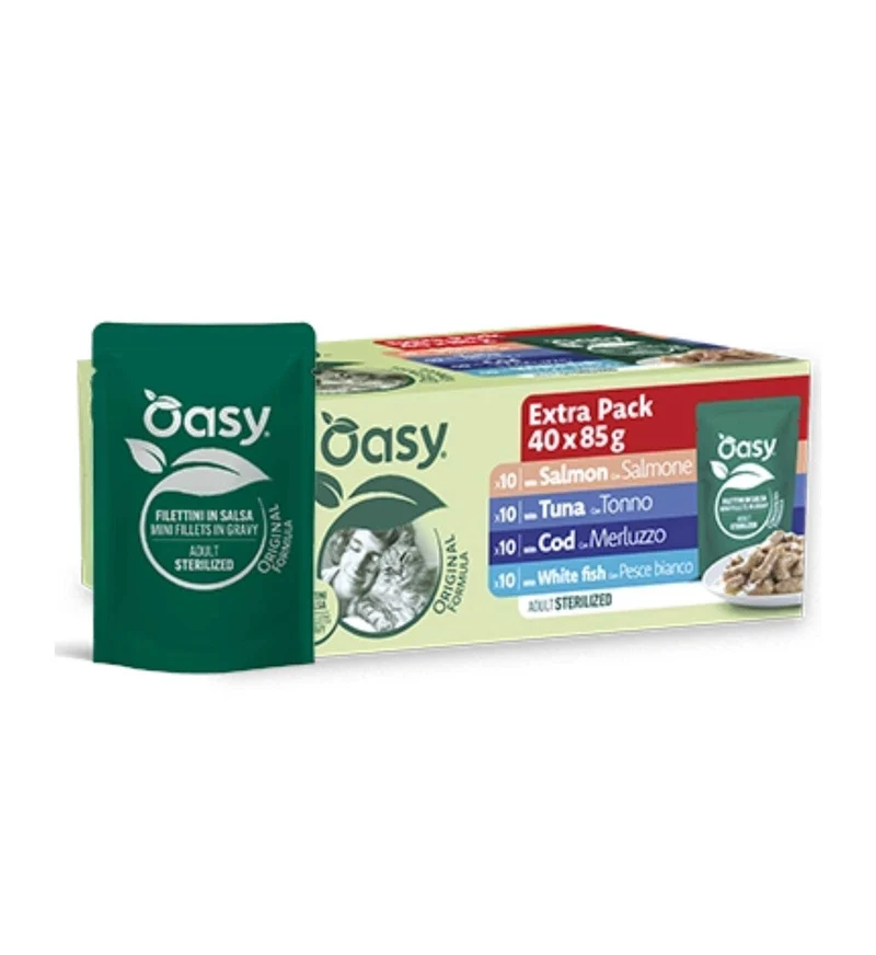 OASY GATTO ORIGINAL ADULT STERILIZZATO PESCE MULTIPACK 40 BUSTINE DA 85 GR