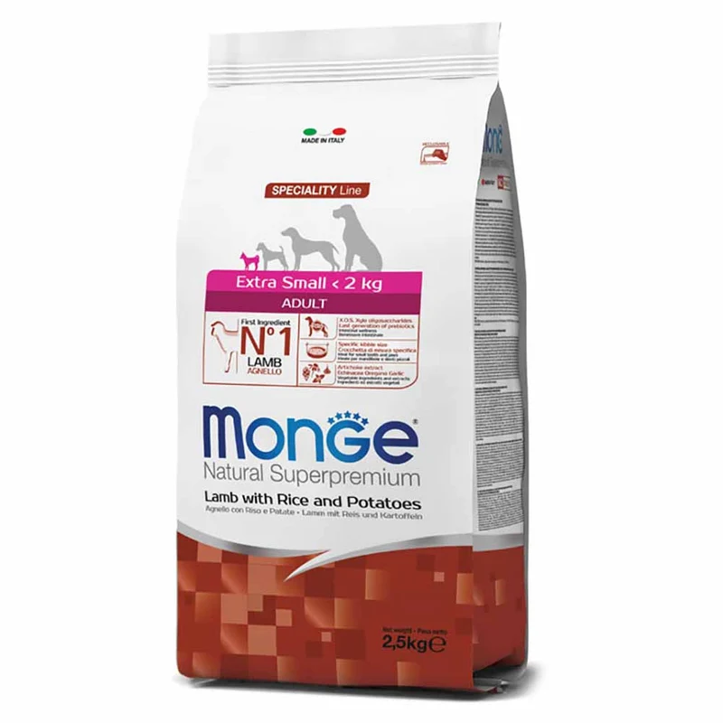 Alimento cane Monge superpremium extra small agnello riso e patate 2,5kg