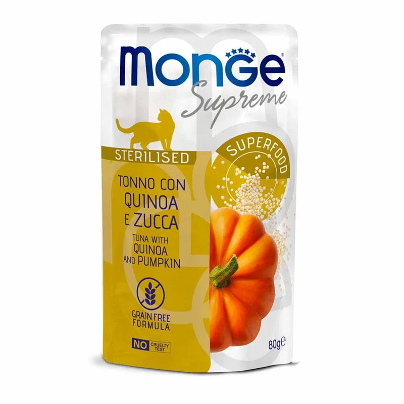 Alimento gatto Monge Supreme sterilised tonno quinoa e zucca 80g