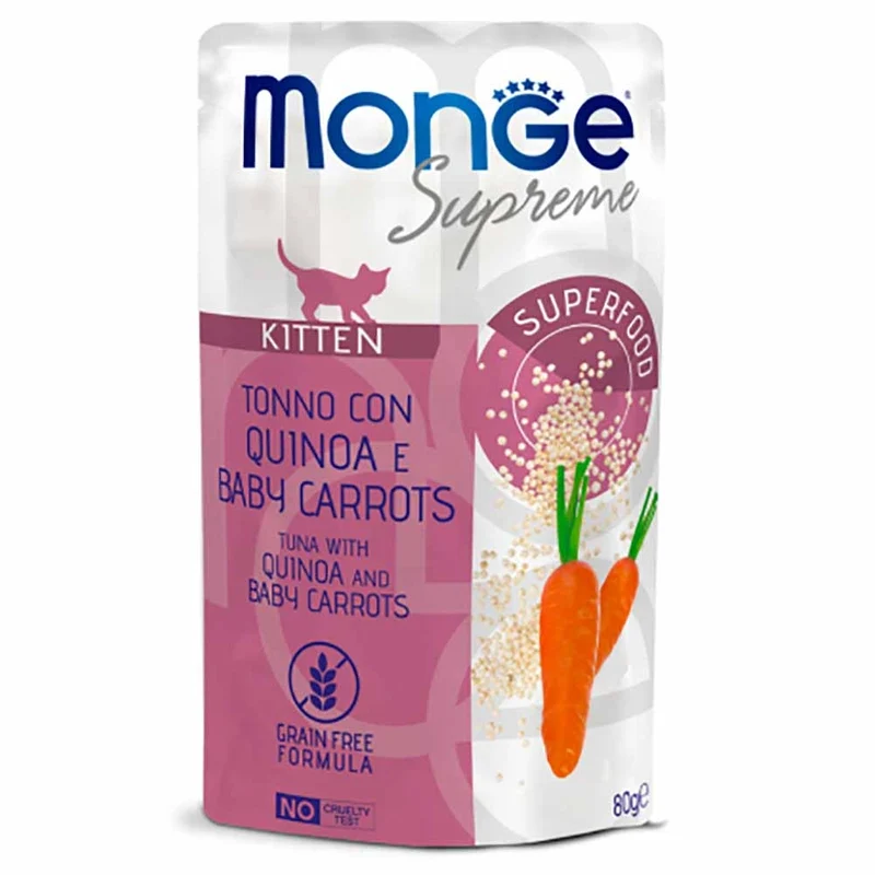 Alimento gatto Monge Supreme Kitten Tonno con Quinoa e carote 80g