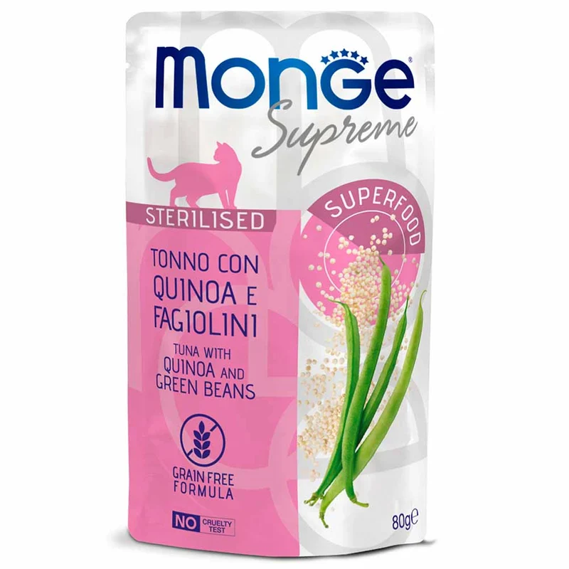 Alimento gatto Monge Supreme sterilised tonno quinoa e fagiolini 80g