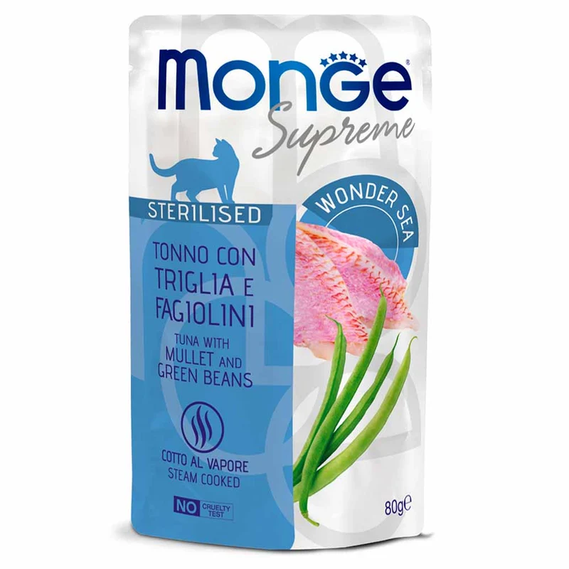 Alimento gatto Monge Supreme sterilised tonno con triglia e fagiolini 80g