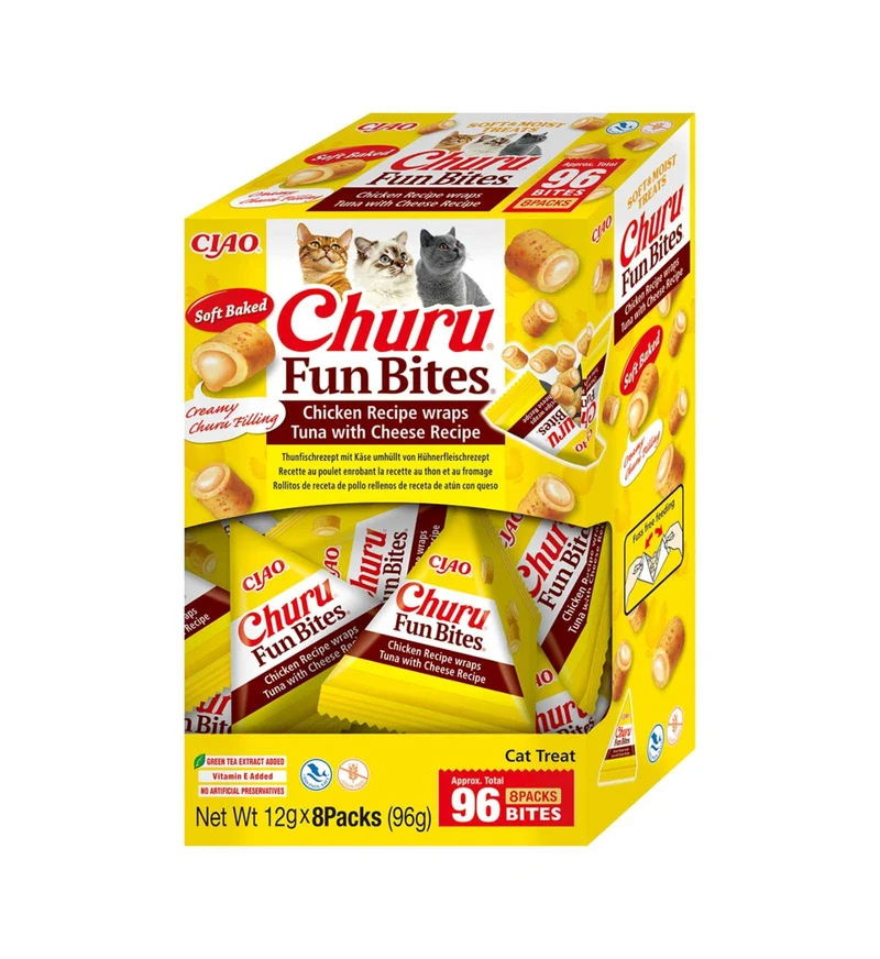 INABA CIAO CHURU FUN BITES GATTO WRAPS MULTIPACK POLLO TONNO E FORMAGGIO 8 BUSTINE DA 12 GR