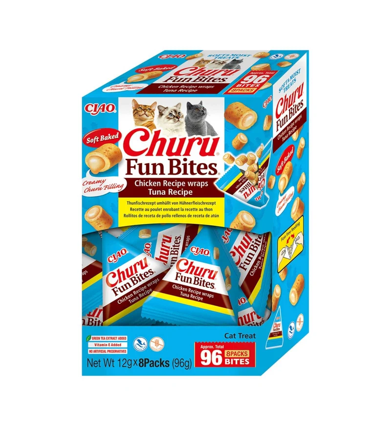 INABA CIAO CHURU FUN BITES GATTO WRAPS MULTIPACK POLLO CON TONNO 8 BUSTINE DA 12 GR