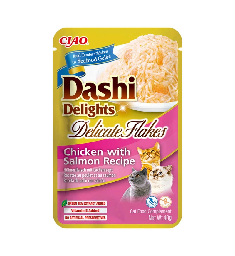 INABA CIAO DASHI DELIGHTS GATTO DELICATE FLAKES POLLO E SALMONE DA 40 GR