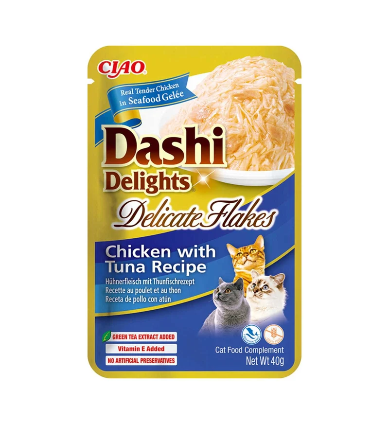 INABA CIAO DASHI DELIGHTS GATTO DELICATE FLAKES POLLO E TONNO DA 40 GR