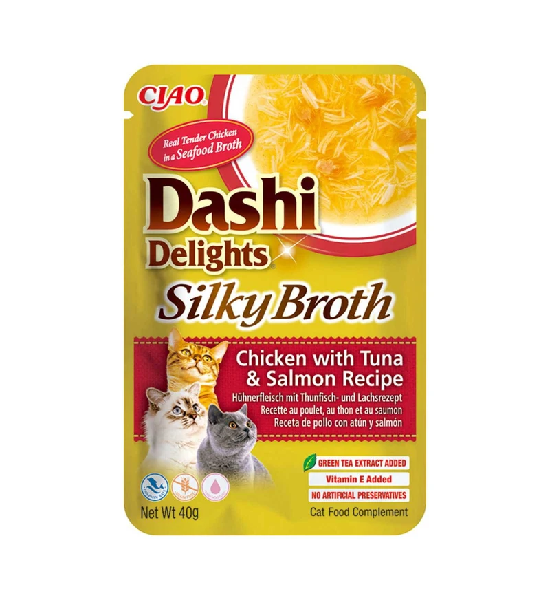INABA CIAO DASHI DELIGHTS GATTO SILKY BROTH POLLO TONNO E SALMONE DA 40 GR