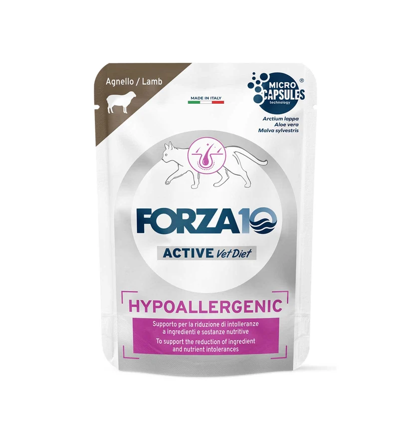 FORZA10 GATTO ACTIVE HYPOALLERGENIC ADULT AGNELLO DA 80 GR IN BUSTA