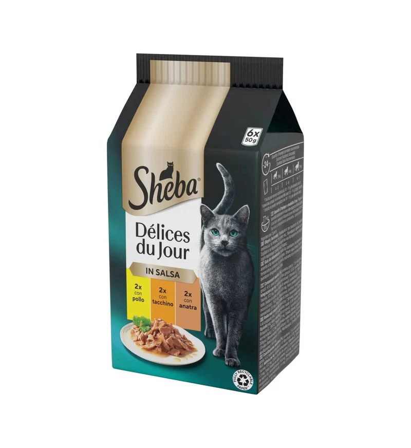 SHEBA GATTO DELICE DU JOUR MULTIPACK POLLO TACCHINO E ANATRA IN SALSA 6 BUSTE DA 50 GR