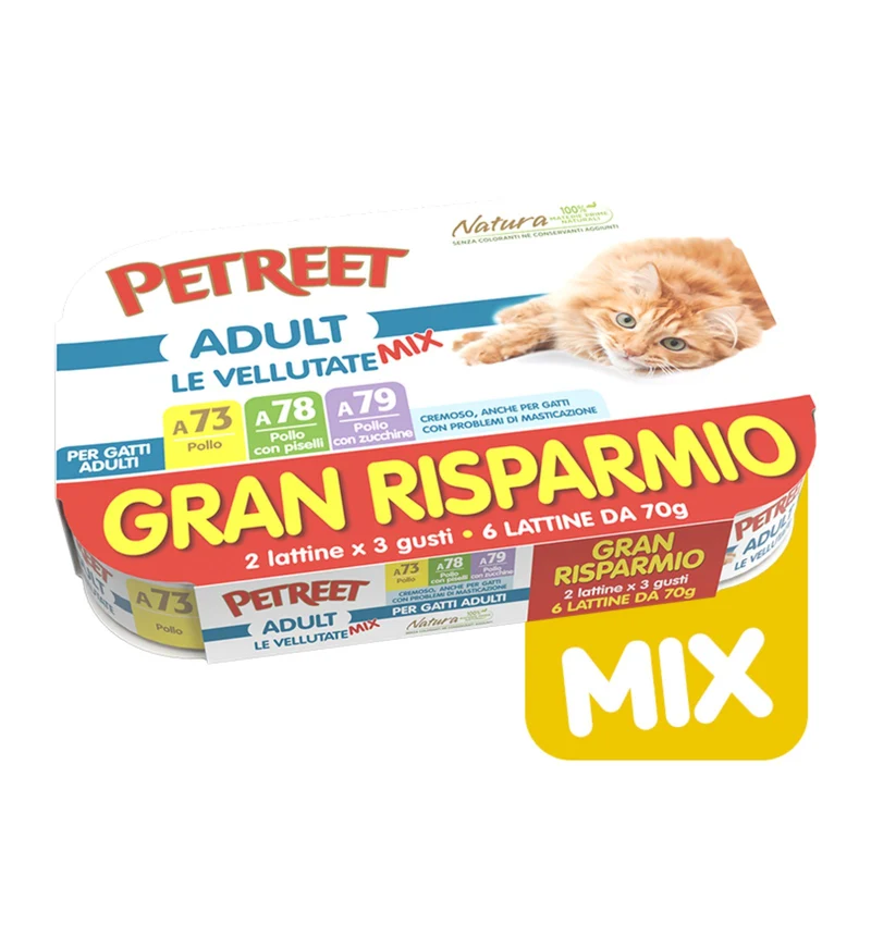 PETREET GATTO LE VELLUTATE MIX MULTIPACK ADULT POLLO 70 GR x 6 IN LATTINA