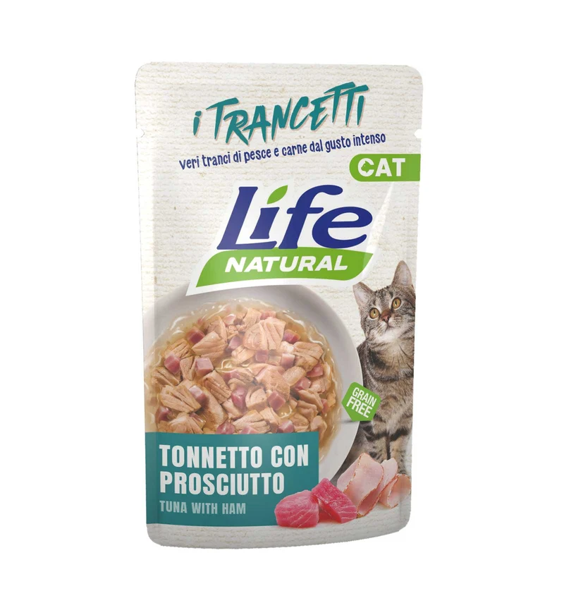 LIFEPETCARE GATTO LIFE CAT TRANCETTI TONNETTO CON PROSCIUTTO DA 55 GR IN BUSTA
