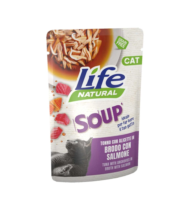 LIFEPETCARE GATTO LIFE CAT SOUP TONNO CON ALICETTE IN BRODO CON SALMONE DA 60 GR IN BUSTA