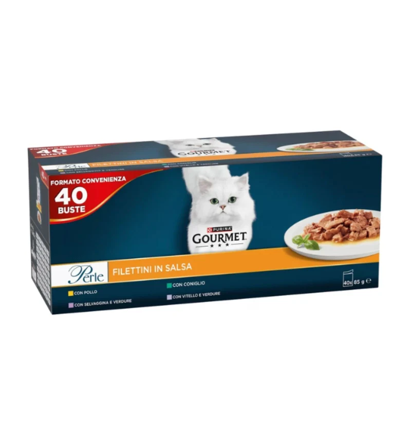 PURINA GOURMET GATTO MULTIPACK FILETTI IN SALSA CON POLLO, CONIGLIO, VITELLO, SELVAGGINA E VERDURE 40 BUSTE DA 85 GR