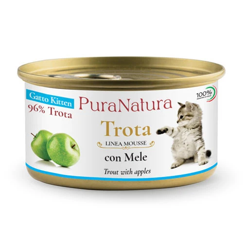 Pura Natura Dalla Grana umido MOUSSE gatto kitten trota e mela 85g