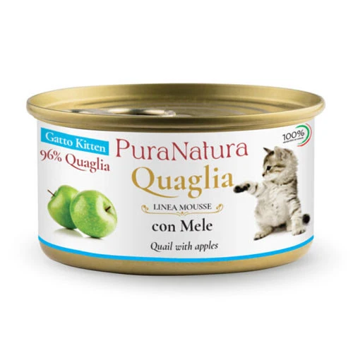 Pura Natura Dalla Grana umido MOUSSE gatto kitten quaglia e mela 85g