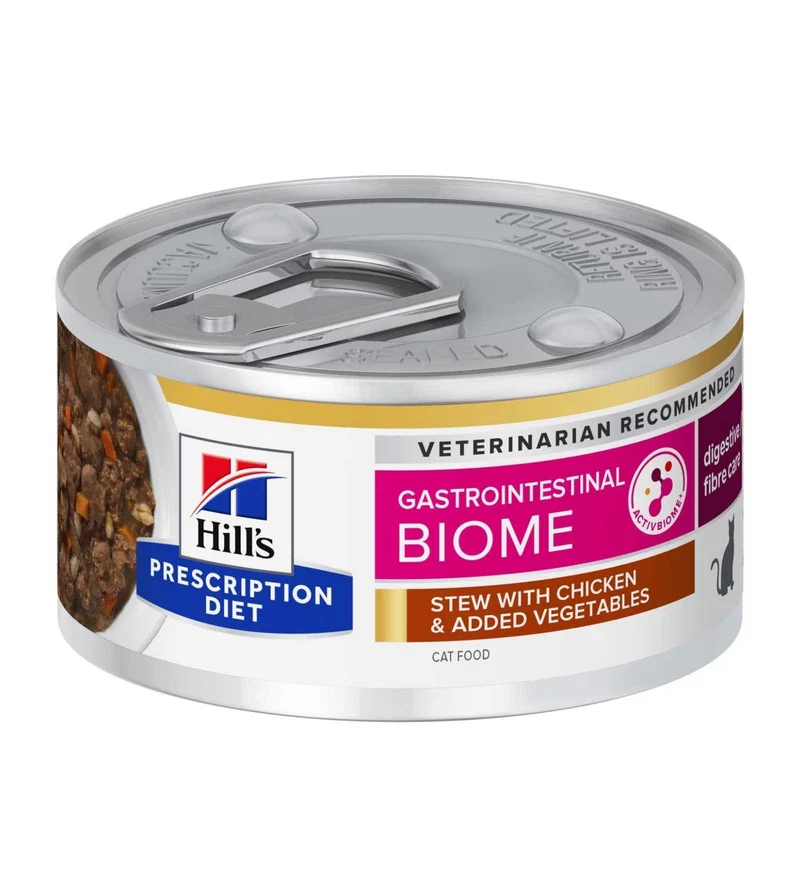 HILL'S PRESCRIPTION DIET GATTO GASTROINTESTINAL BIOME DIGESTIVE/FIBRE CARE CON SPEZZATINO DI POLLO DA 82 G IN LATTINA