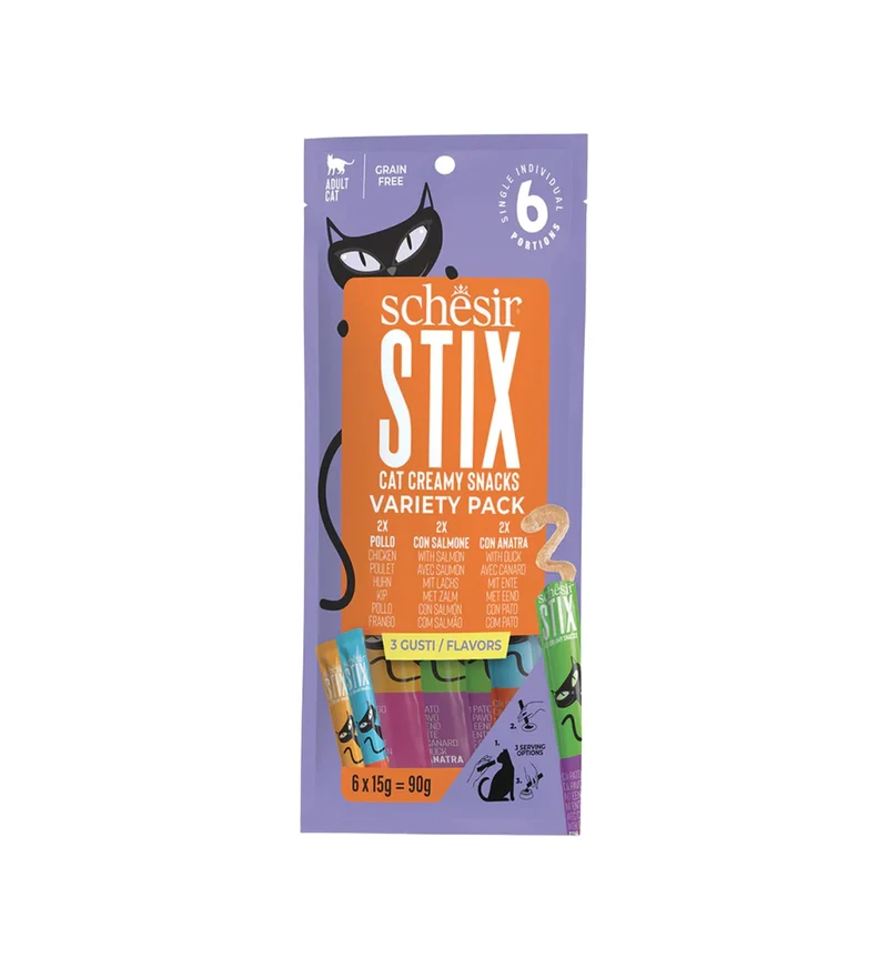 SCHESIR GATTO SNACK STIX VARIETY PACK 15 GR x 6 PEZZI IN BUSTA