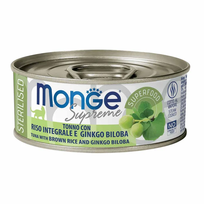 Alimento gatto Monge Supreme sterilised Tonno con riso integrale e Ginkgo Biloba 80g