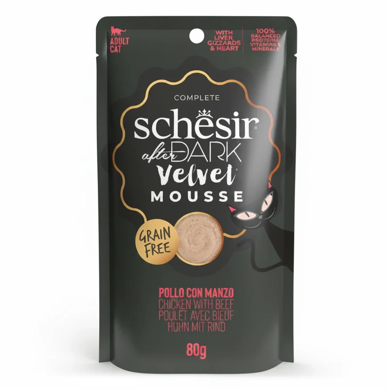 Schesir After Dark Velvet Mousse Chicken With Beef Wet Cat Food In Mousse 80G