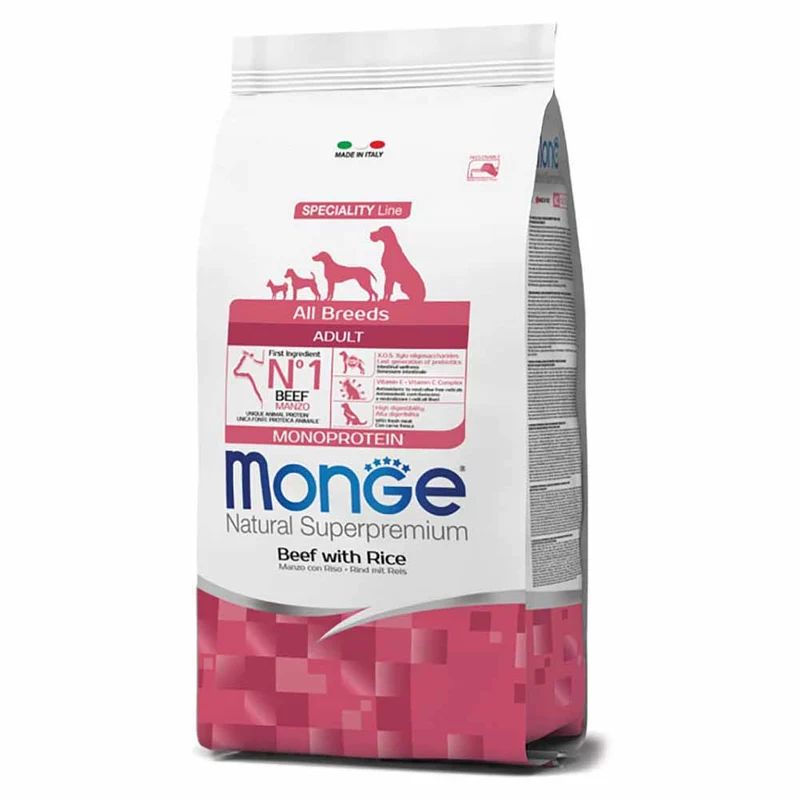 Alimento cane Monge All Breeds adult monoprotein Manzo con riso 12 kg
