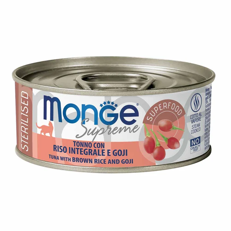 Alimento gatto Monge Supreme sterilised Tonno con riso integrale e Goji 80g