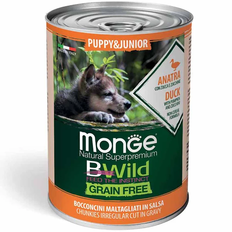 Alimento cane Monge BWild Puppy e Junior Anatra con zucca e zucchine 400g