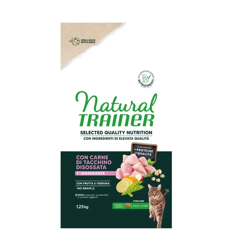 TRAINER GATTO NATURAL SELECTED QUALITY NUTRITION ADULT STERILIZZATO NO GRAIN TACCHINO