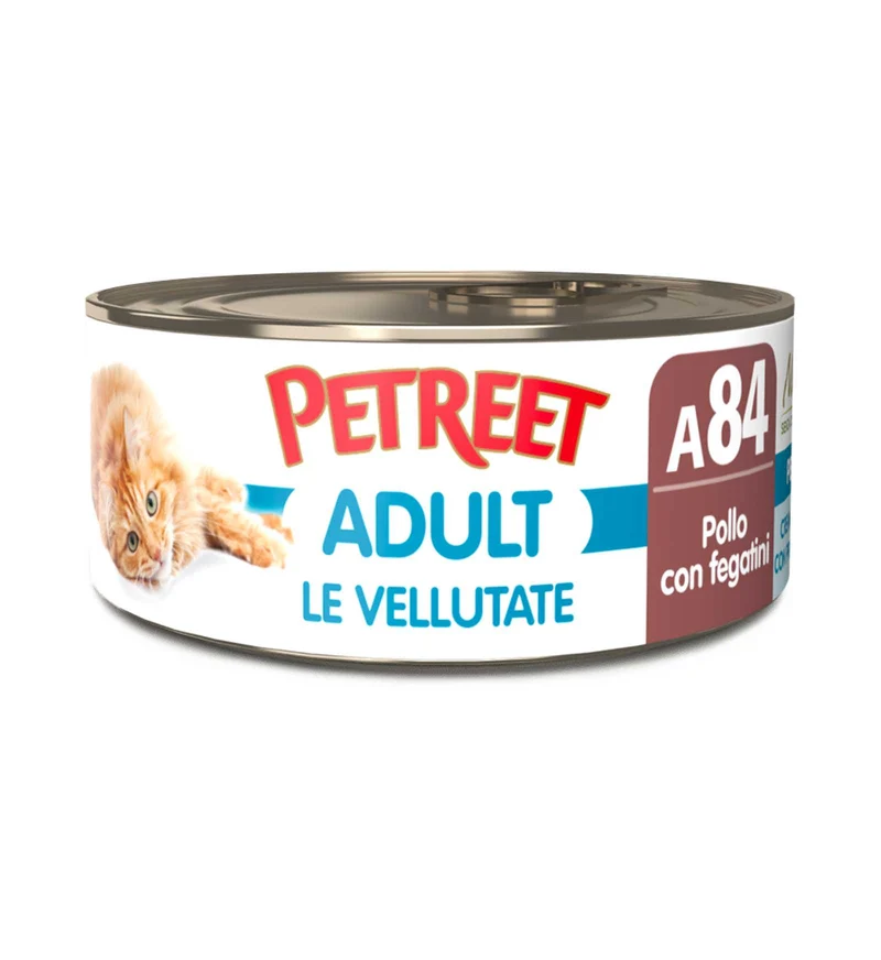 PETREET GATTO LE VELLUTATE A84 ADULT POLLO CON FEGATINI DA 70 GR IN LATTINA