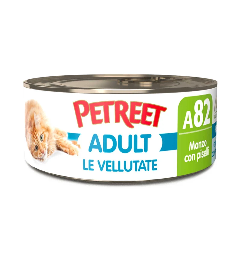 PETREET GATTO LE VELLUTATE A82 ADULT MANZO E PISELLI DA 70 GR IN LATTINA
