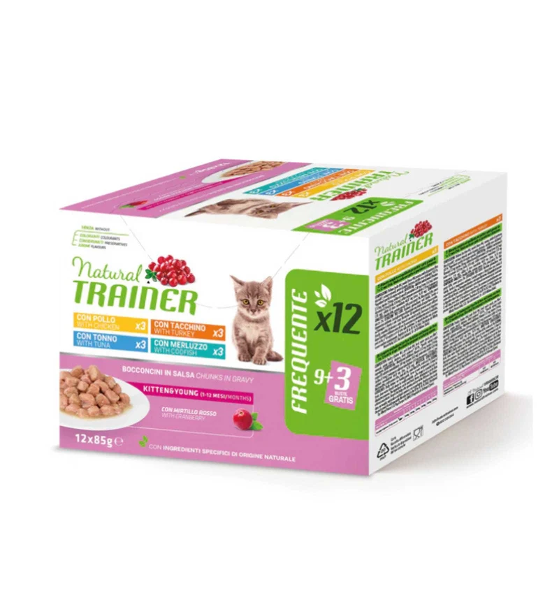 TRAINER GATTO NATURAL KITTEN MULTIPACK 4 GUSTI 12 BUSTE DA 85 GR