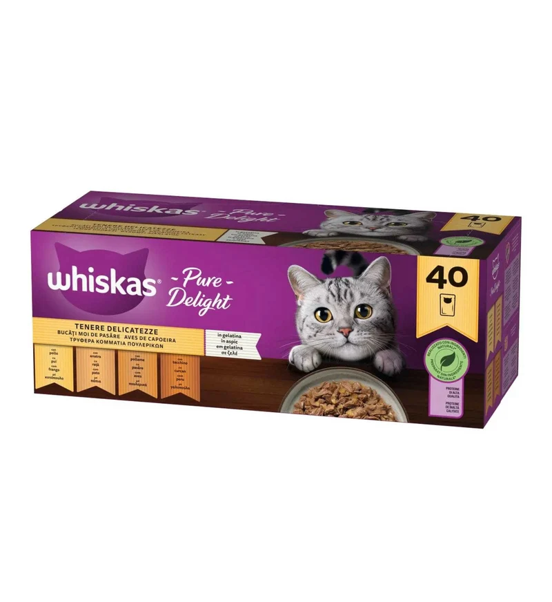WHISKAS GATTO PURE DELIGHT TENERE DELICATEZZE IN GELATINA MULTIPACK 40 X 85 GR IN BUSTINA