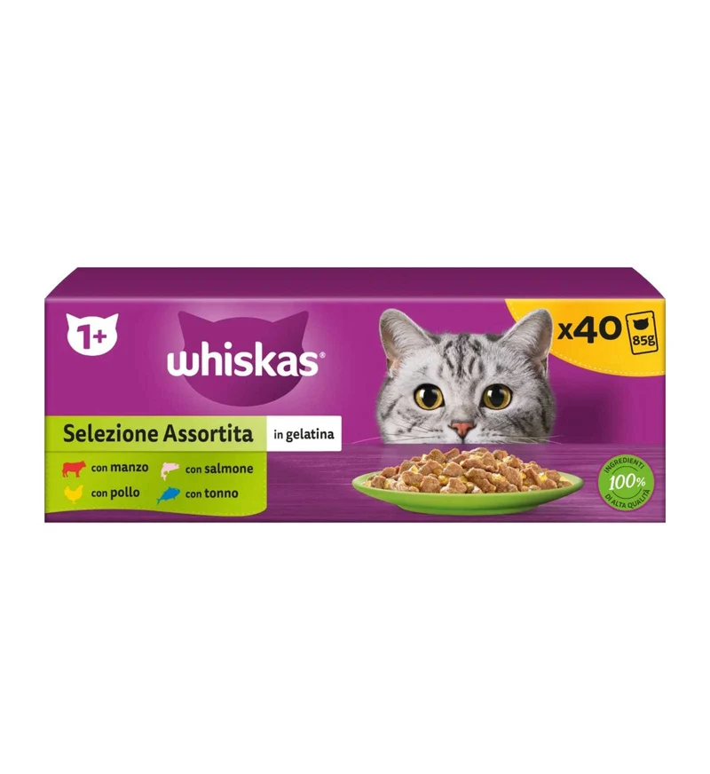 WHISKAS GATTO SELEZIONE ASSORTITA IN GELATINA MULTIPACK 40 X 85 GR IN BUSTINA