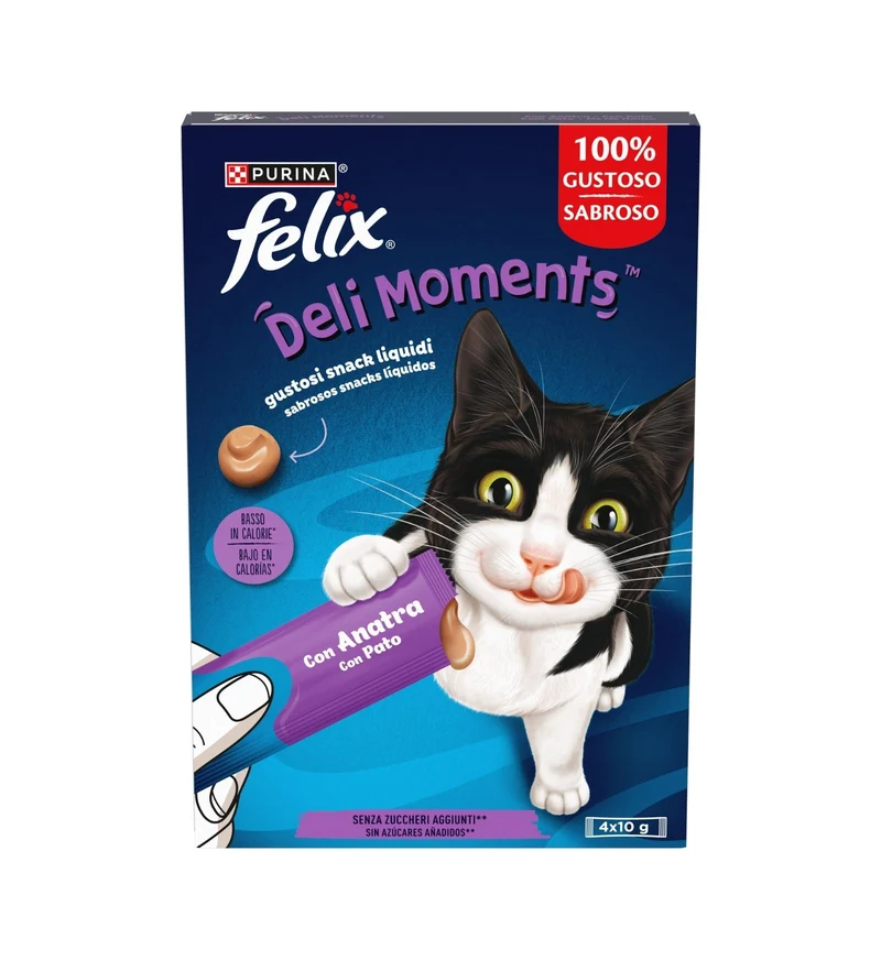 PURINA FELIX SNACK LIQUIDO GATTO DELI MOMENTS ANATRA 4 PEZZI DA 10 GR