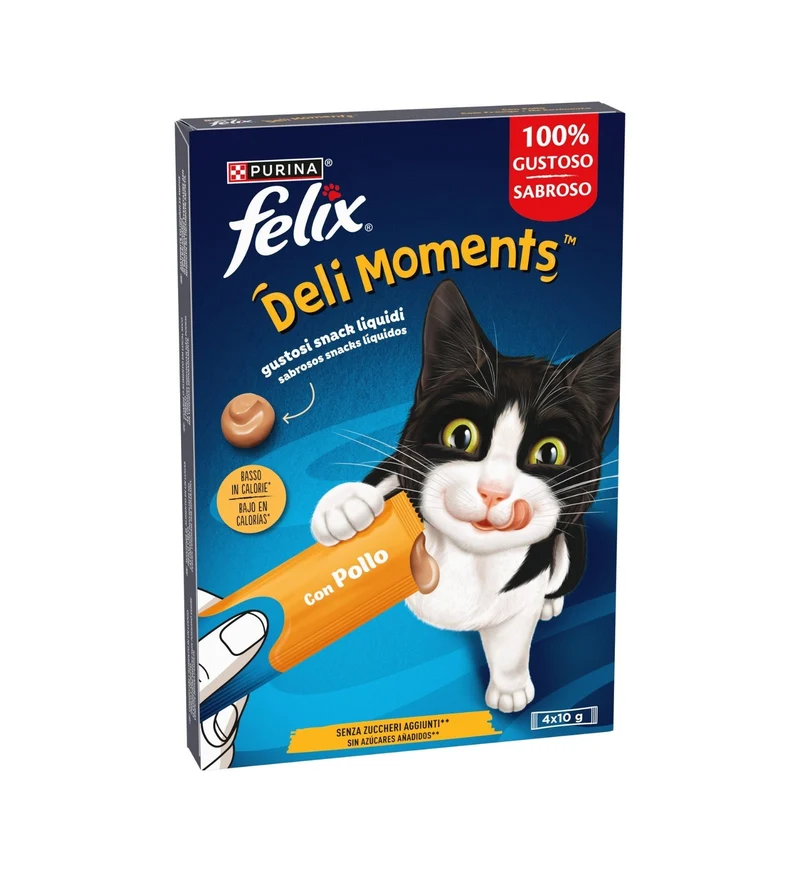 PURINA FELIX SNACK LIQUIDO GATTO DELI MOMENTS POLLO 4 PEZZI DA 10 GR