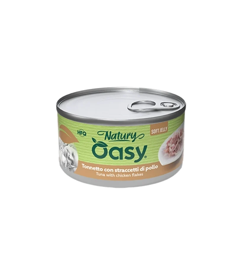 OASY NATURY GATTO TONNETTO CON STRACCETTI DI POLLO IN GELATINA DA 85 GR IN LATTINA