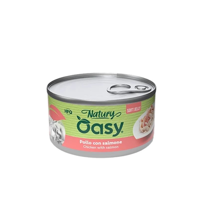 OASY NATURY GATTO POLLO CON SALMONE IN GELATINA DA 85GR IN LATTINA