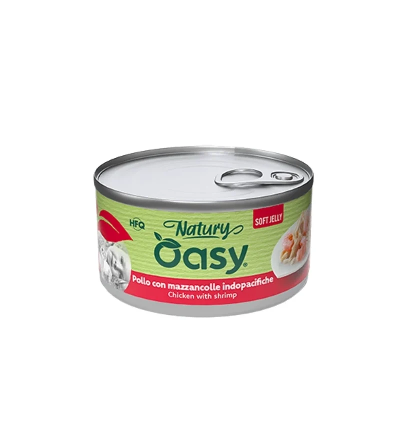 OASY NATURY GATTO POLLO CON MAZZANCOLLE IN GELATINA DA 85GR IN LATTINA