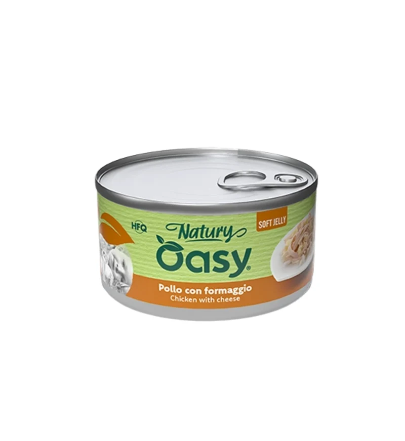 OASY NATURY GATTO POLLO CON FORMAGGIO IN GELATINA DA 85GR IN LATTINA