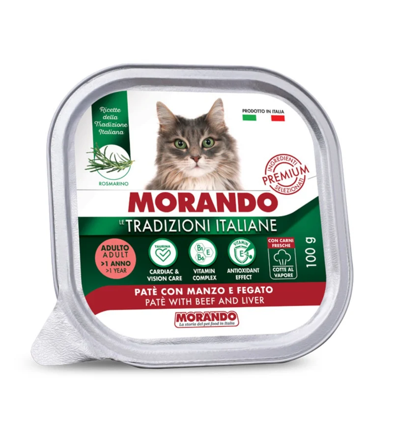 MORANDO TRADIZIONI ITALIANE GATTO ADULT PATE' MANZO E FEGATO DA 100 GR IN VASCHETTA