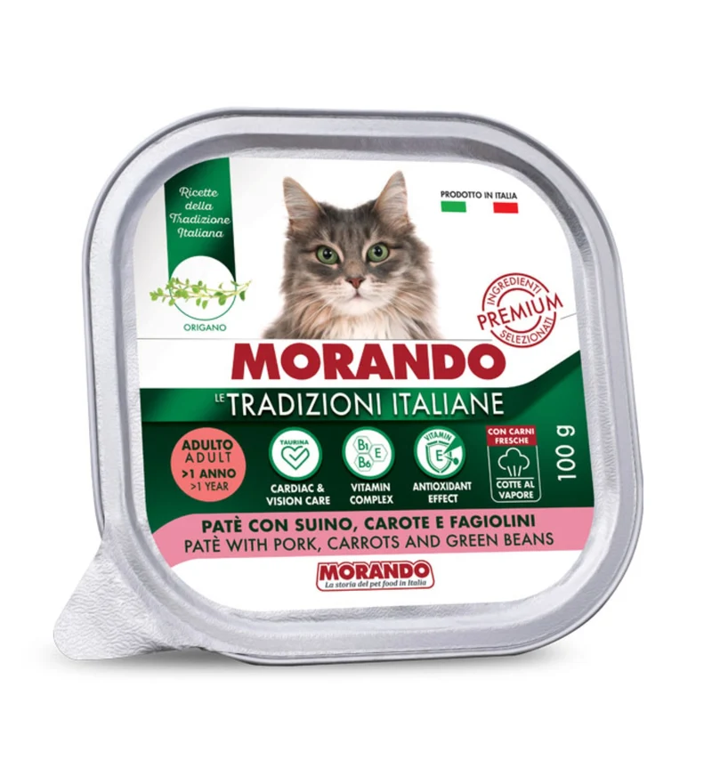 MORANDO TRADIZIONI ITALIANE GATTO ADULT PATE' SUINO CAROTE E FAGIOLINI DA 100 GR IN VASCHETTA