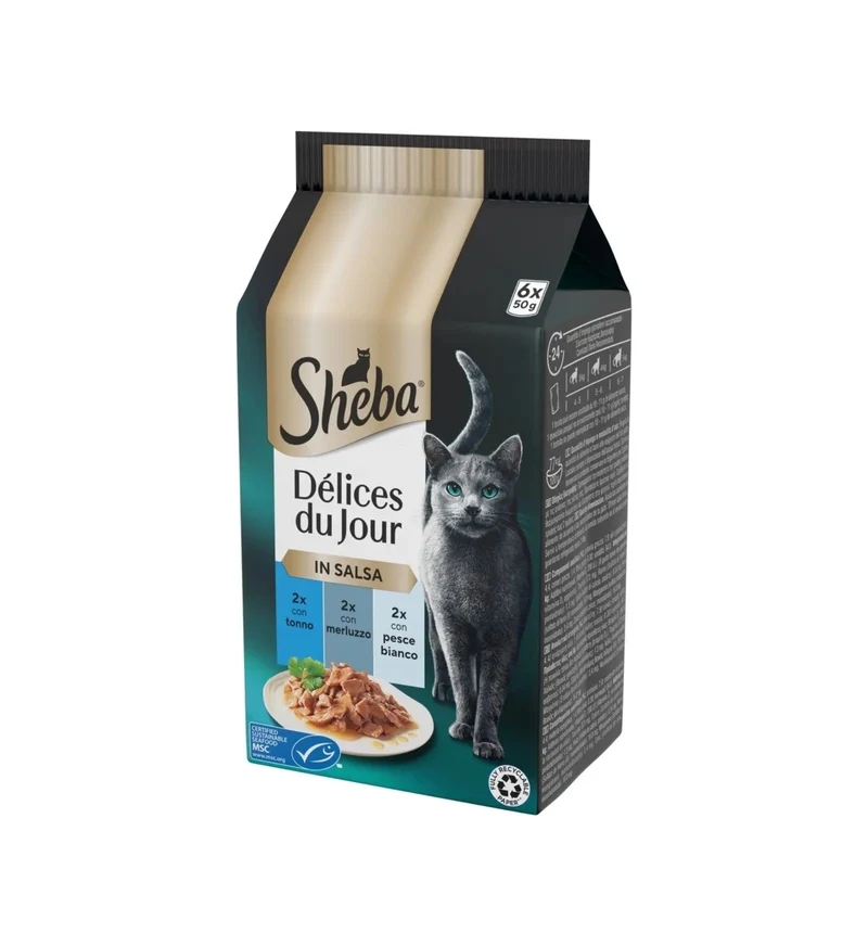 SHEBA GATTO TONNO MERLUZZO E PESCE BIANCO IN SALSA 6X50 GR IN BUSTA