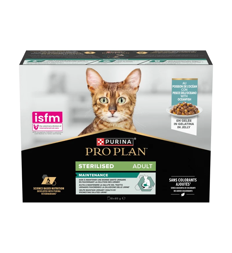 PURINA PRO PLAN GATTO ADULT STERILIZZATO MULTIPACK CON PESCE DELL'OCEANO IN GELATINA 10 BUSTE DA 85 GR
